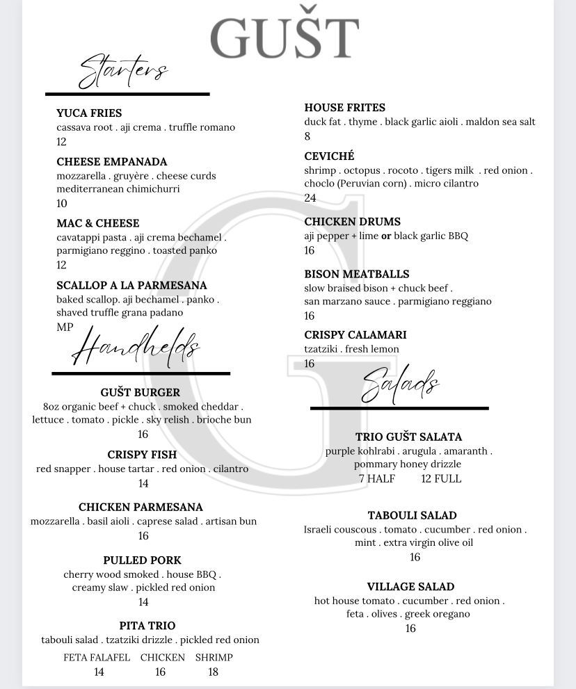 Our Menu - Gust